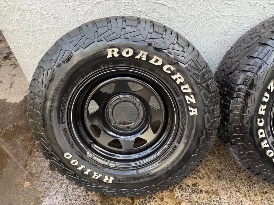 32" A/T Tyres on Black 6 Stud Steel Rims
