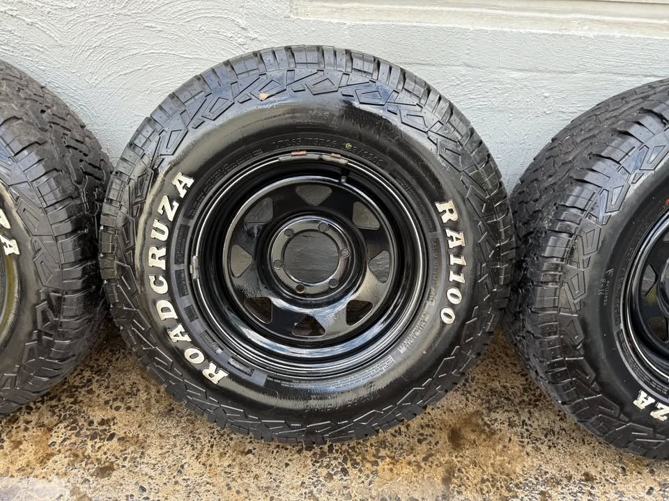 32" A/T Tyres on Black 6 Stud Steel Rims