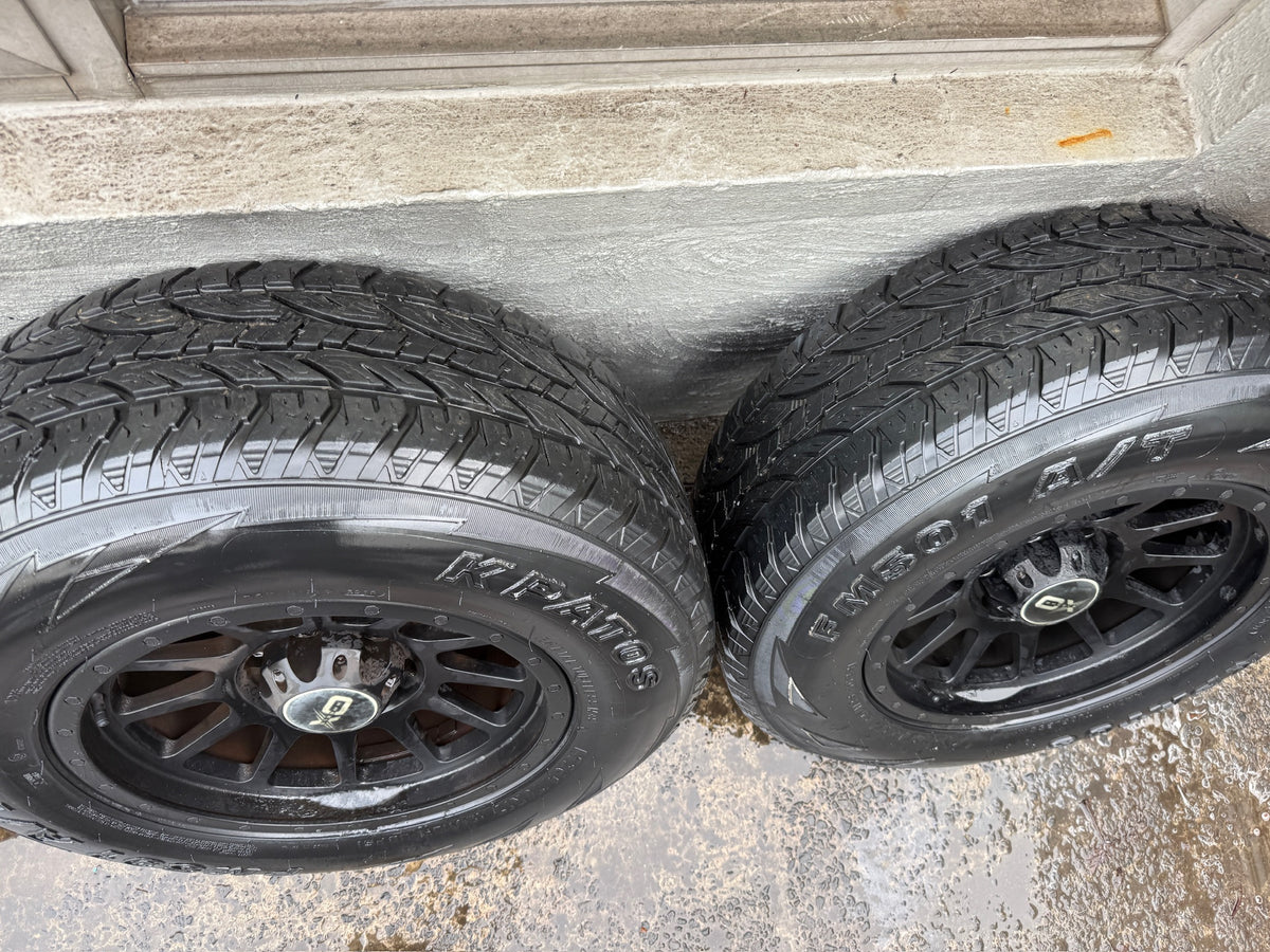 OX 6 Stud Black Alloy Wheels with All Terrain Tyres