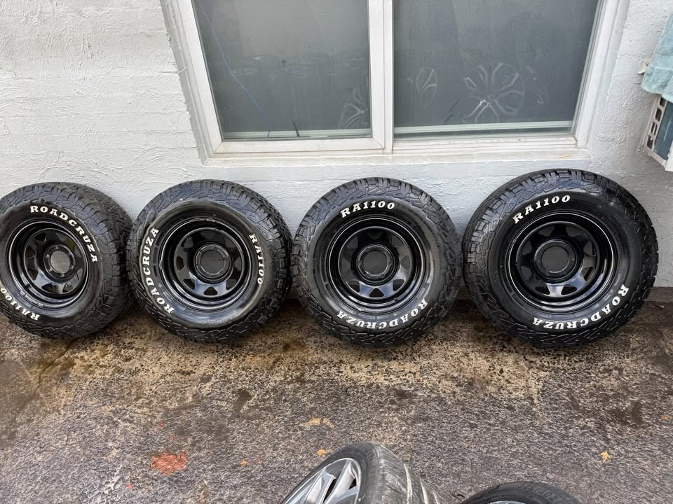 32" A/T Tyres on Black 6 Stud Steel Rims