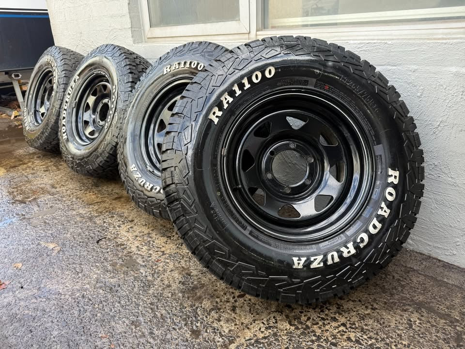 32" A/T Tyres on Black 6 Stud Steel Rims