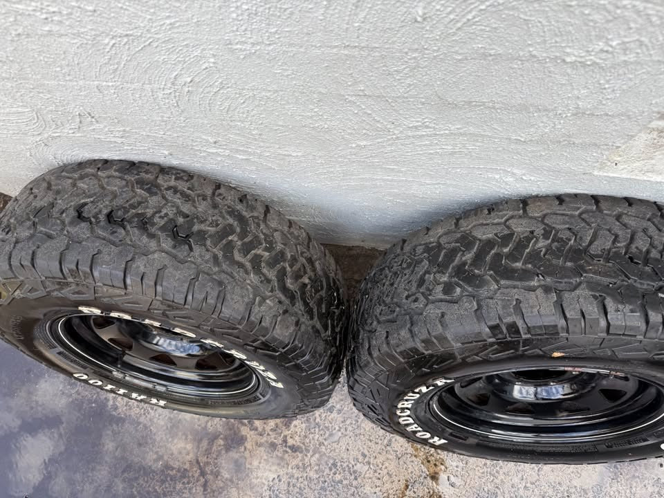 32" A/T Tyres on Black 6 Stud Steel Rims