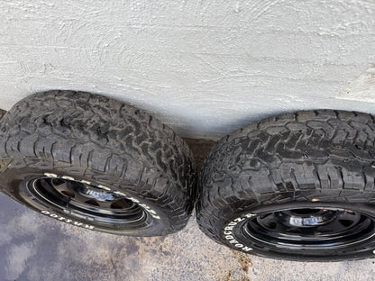 32" A/T Tyres on Black 6 Stud Steel Rims