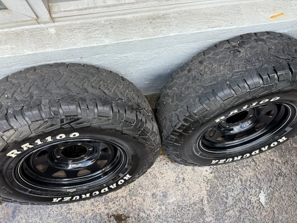 32" A/T Tyres on Black 6 Stud Steel Rims