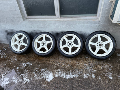 Multi Fit 5 Spoke 4 Stud White 17" Alloy Wheels with Very Good Tyres