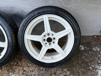 Multi Fit 5 Spoke 4 Stud White 17" Alloy Wheels with Very Good Tyres