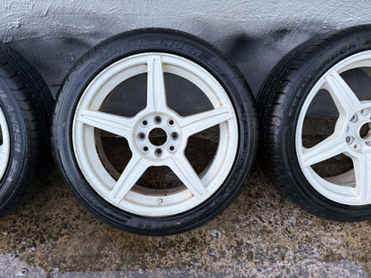 Multi Fit 5 Spoke 4 Stud White 17" Alloy Wheels with Very Good Tyres