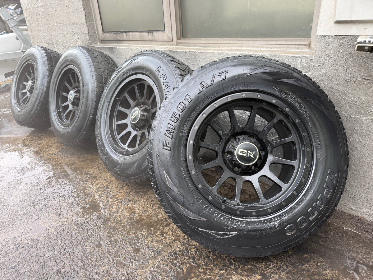 OX 6 Stud Black Alloy Wheels with All Terrain Tyres