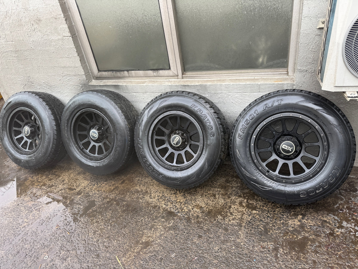 OX 6 Stud Black Alloy Wheels with All Terrain Tyres