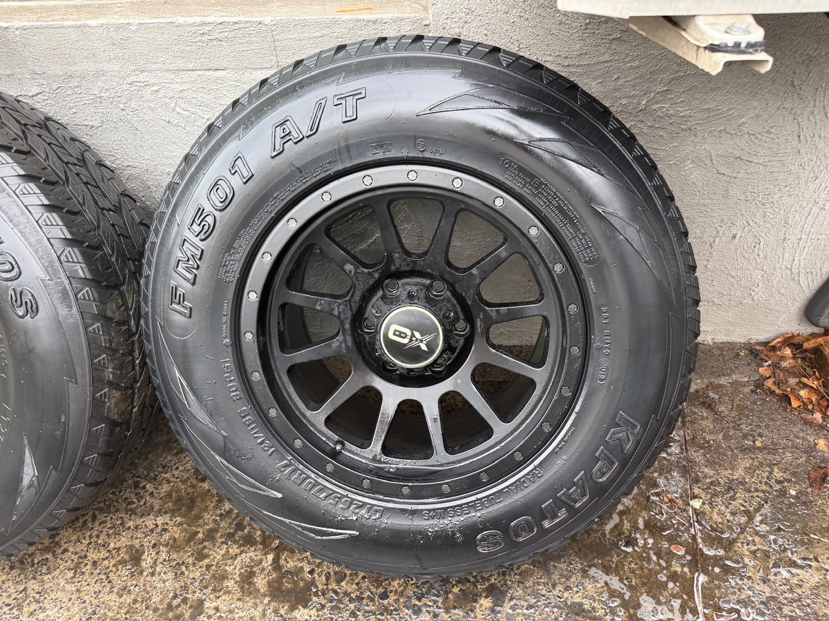 OX 6 Stud Black Alloy Wheels with All Terrain Tyres
