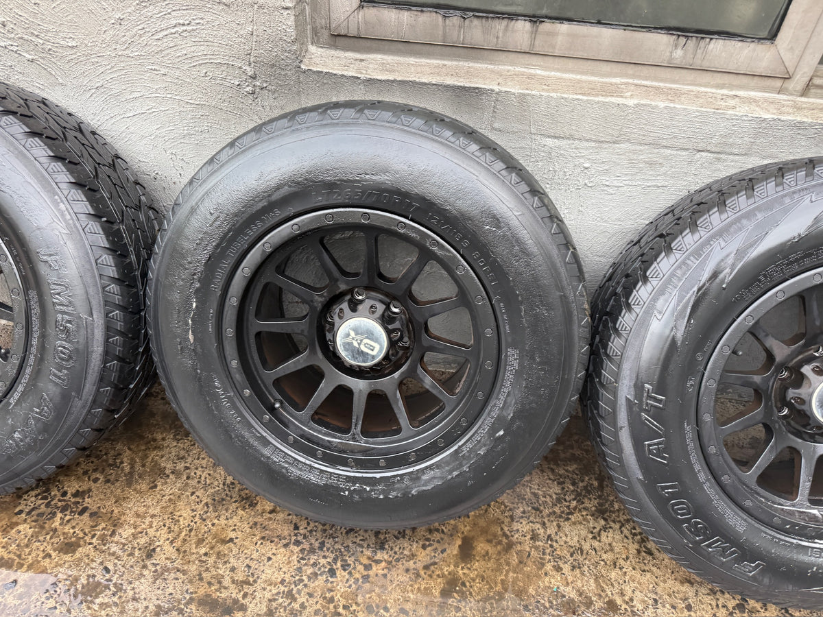 OX 6 Stud Black Alloy Wheels with All Terrain Tyres